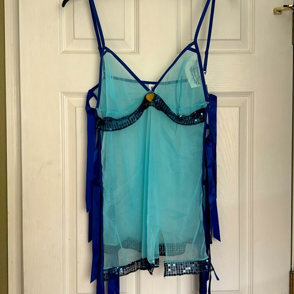 Queen of Hearts Sheer Blue Tie Up Lingerie - NBW - Picture 1 of 8